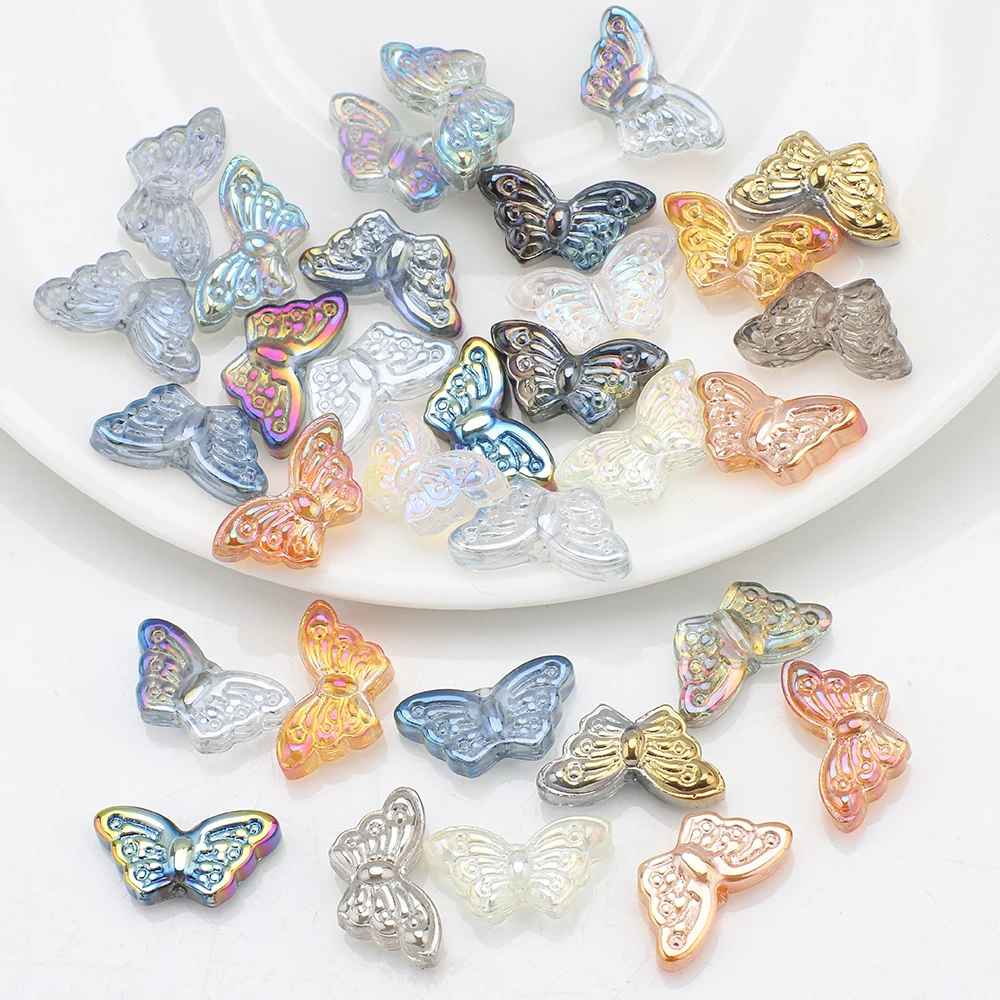 50 Stück Kristall-Schmetterlingsanhänger, 8 x 15 mm, lose Glasperlen, flügelförmig, plattiert, Schmuckherstellungszubehör für DIY-Ohrringe, Halsketten