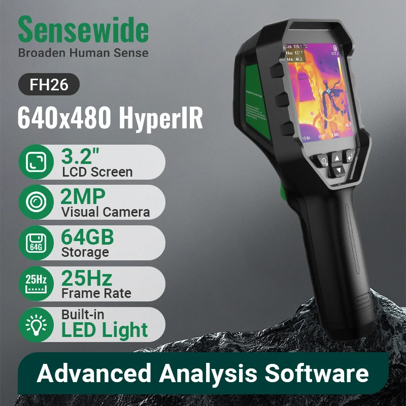 Sensewide FH26/FH16/FH13 Professionelle Wärmebildkamera 640x480 HyperIR 3,2-Zoll-Display 2MP Visualisierung 64GB 25Hz PC-Analyse