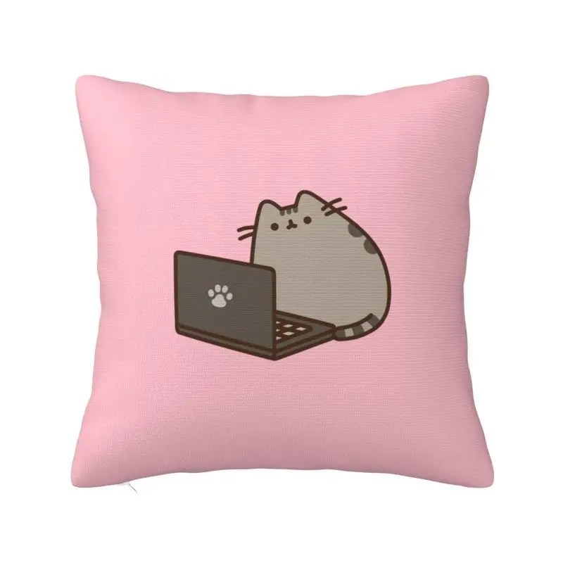 

Custom Nordic Pusheenes Cat Working Hard Cushion Cover Velvet Catroon Kitten Throw Pillow Case