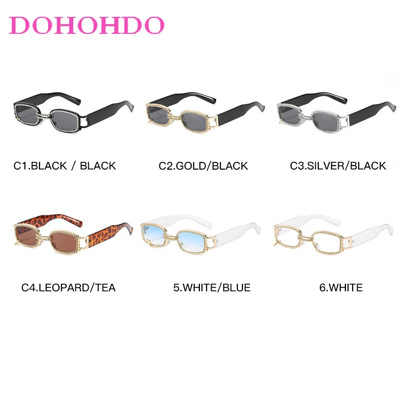 Fashion Trendy Square Sunglasses For Women Personality Retro Design Chain Rhinestone Eyewear Ladies Street Photography UV400 - Image 6