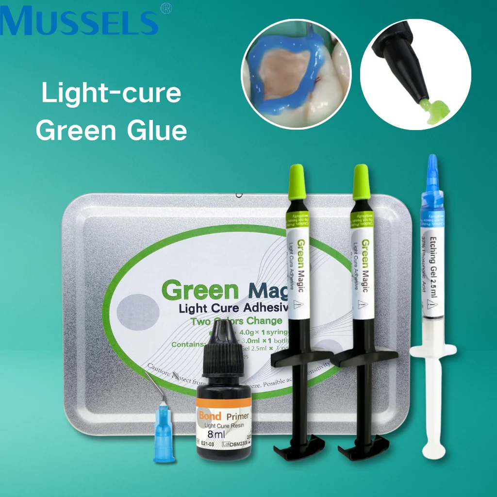 

Dental Orthodontic Adhesive Green Glue Kit Light-Cure Resin for Braces Brackets Buccal Tubes Bonding Primer Etchant Acid Gel Set
