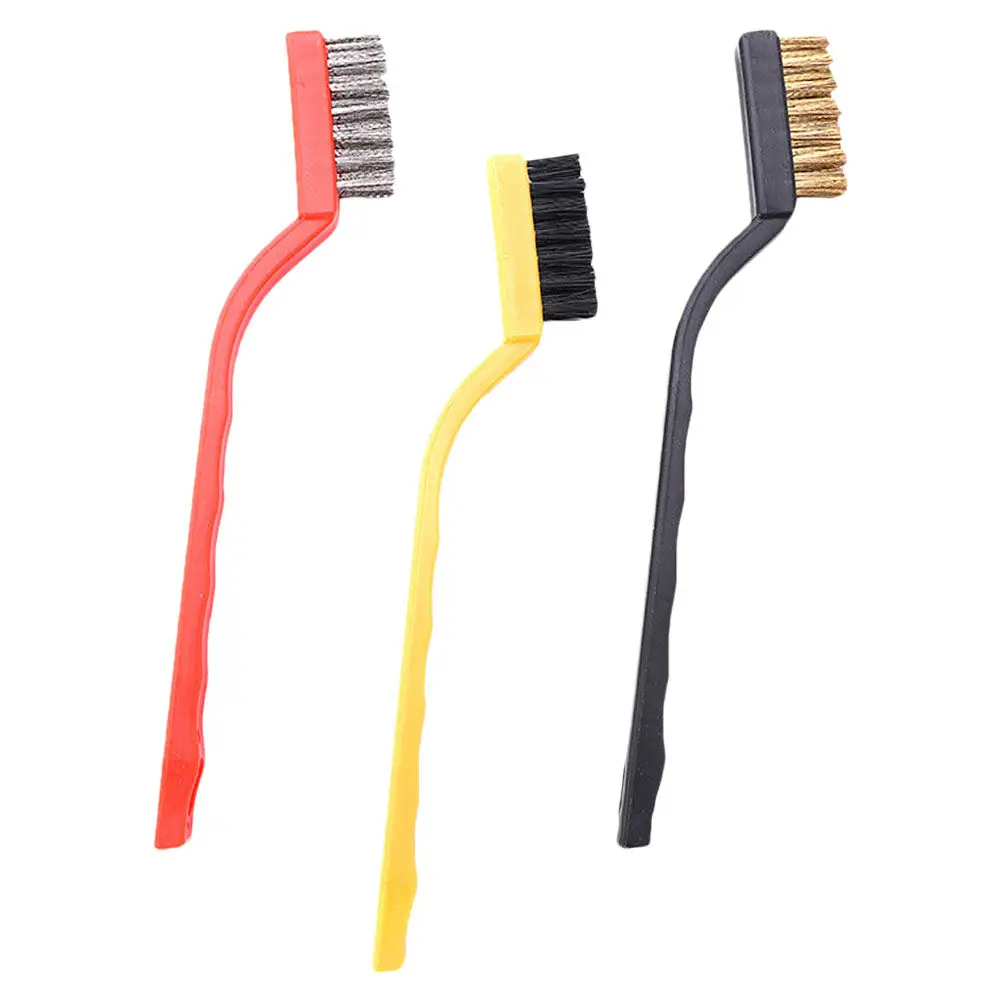 3Pcs Rust Cleaning Wire Brush Set Industrial Stainless Nylon Mini Scratch Brush for Metal Parts Welding Paint Stain