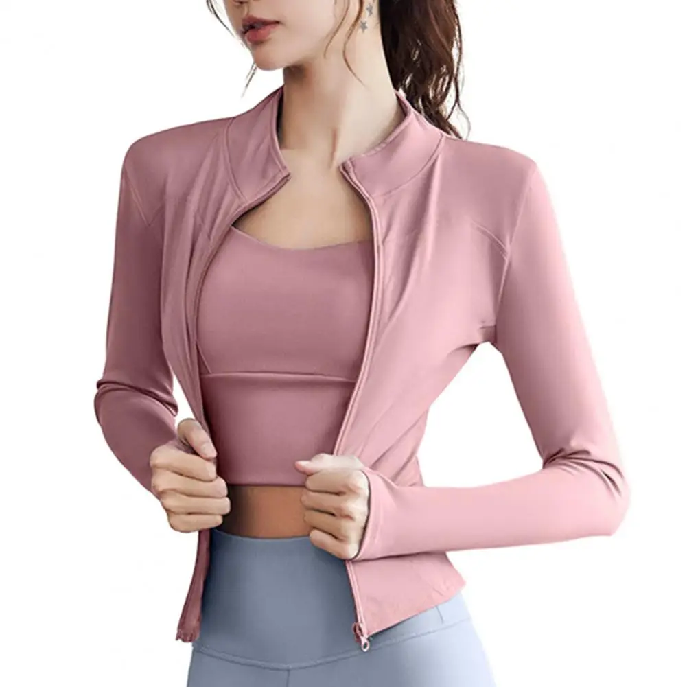 Sports Top Quick Dry Slim Fit Women\'s Sports Cardigan with Stand Collar Zipper Closure for Gym Jogging Breathable Sweat