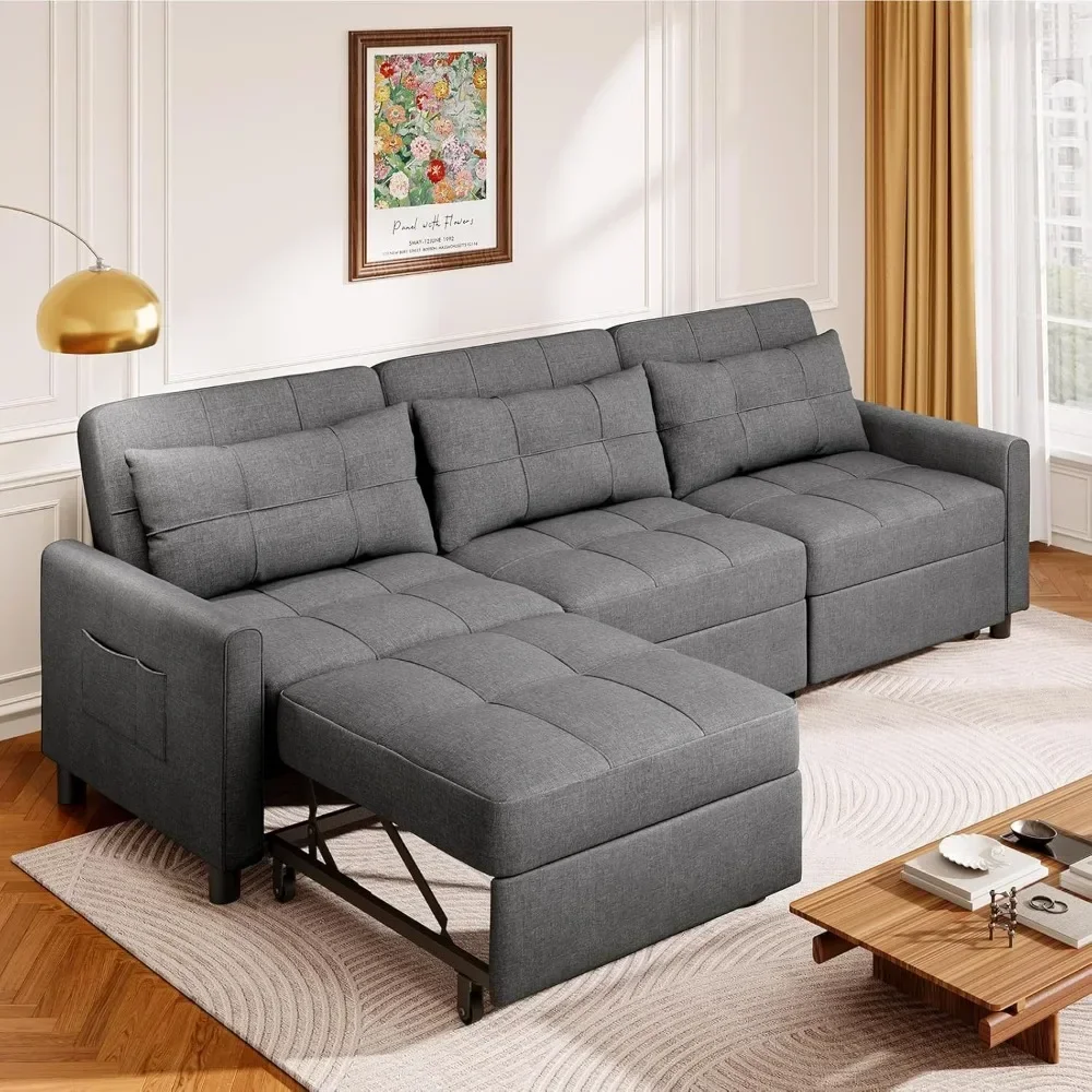 

Sofa Bed, Convertible Combo with Adjustable Backrest, 84-Inch Pull-Out Sofas with Footstool, Sofa Sleeper