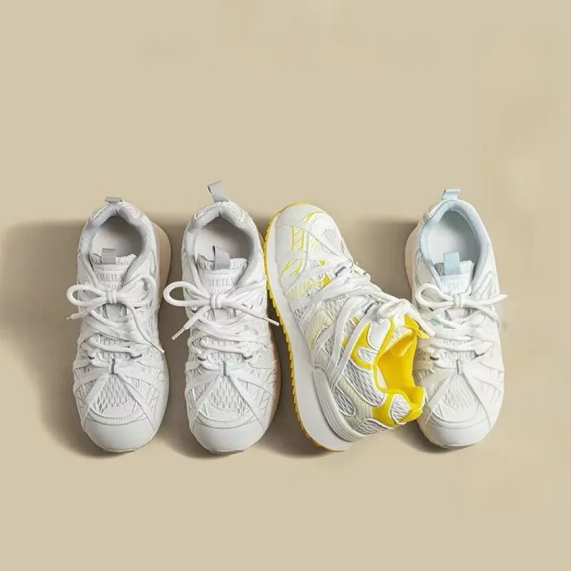 

Platform Sneakers Women's Summer New Mesh Breathable Colorblock Versatile Lace-up Athletic Casual Shoes