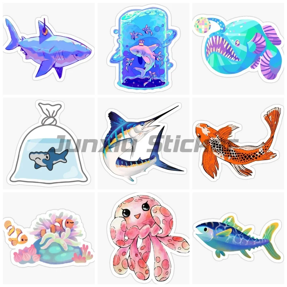 

Personality Art Fish Stickers Vinyl Car Laptop Bumper Window Refrigerator Fish Tank Decoration Decals Customizable