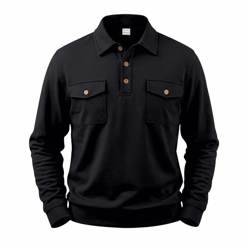 Herbst- und Winter-Herren-POLO-Pullover mit langen Ärmeln, lässigem Kragen, sportlichem Design und mehreren Taschen, Großhandel – Detail 13