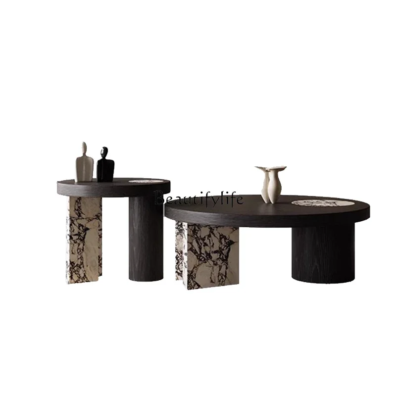 

FG52Minimalist coffee table round natural marble retro living room coffee table