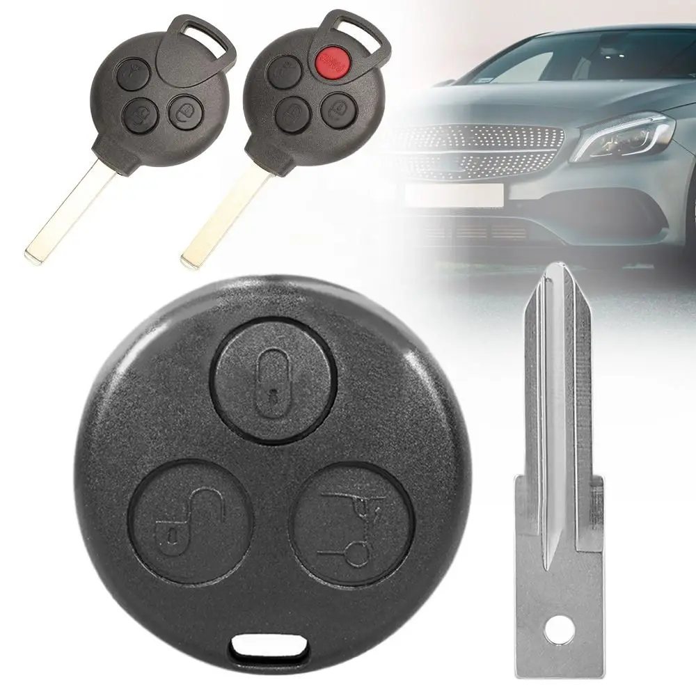 Uncut Blade Car Key Shell Smart Key Cover Black Key Shell Fob 3/4 Buttons for Mercedes-Benz Smart/Fortwo 450 451 2007-2013