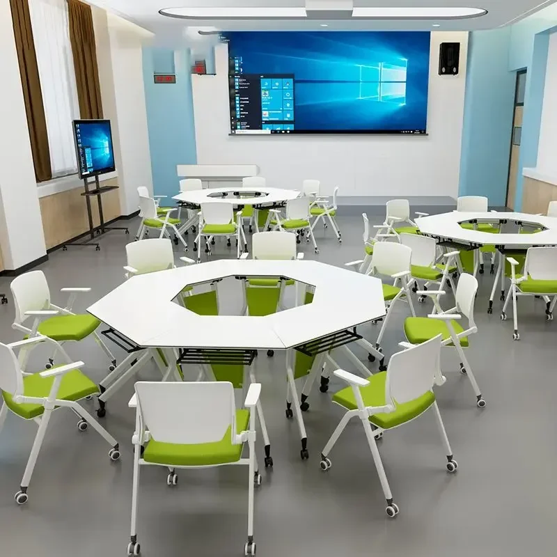 Hexagonal folding training tables and chairs