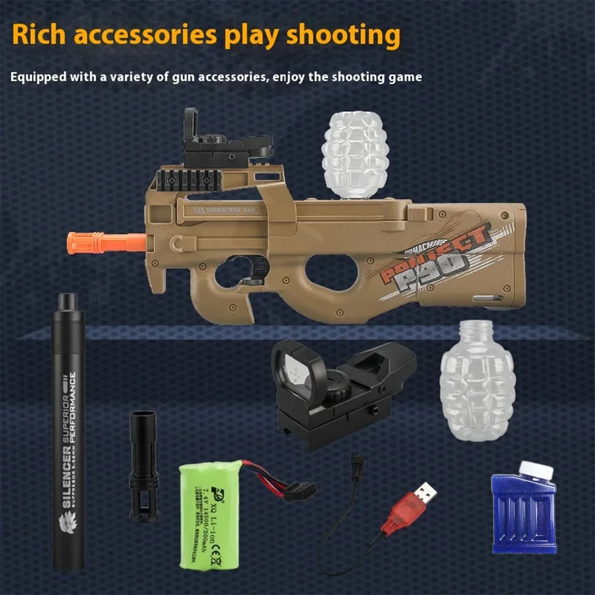 P90 Electric Burst Toy Gun with Target & Rechargeable Battery & Water Bullet Children\'s Toy Submachine Gun Boy Christmas Gift