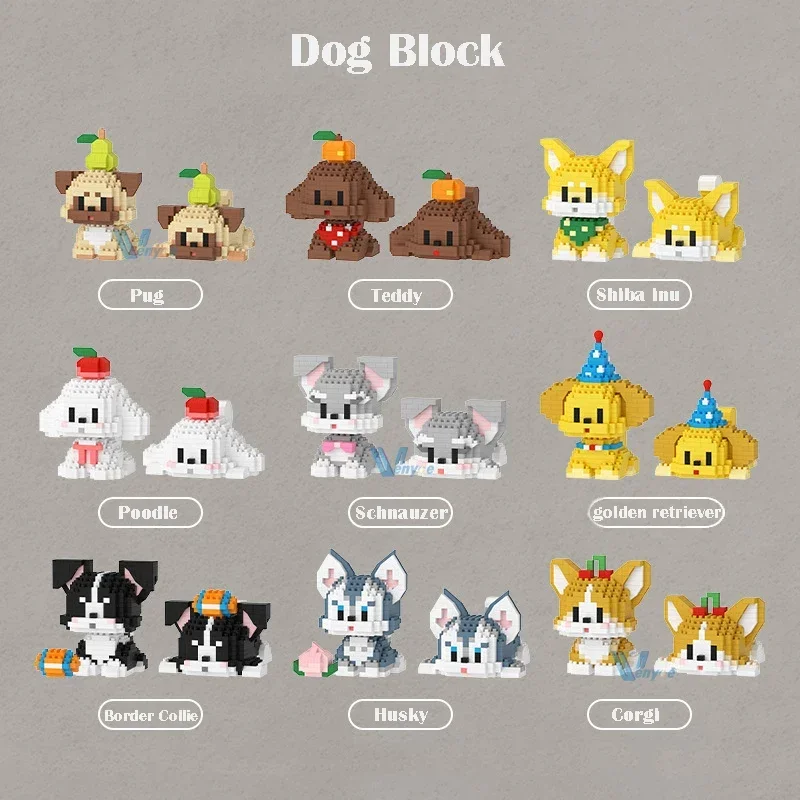 Fai da te simpatico cane Building Blocks cucciolo Pet modello animale assemblare mattoni Set barboncino Corgi Husky Cartoon Table Decor regalo per i