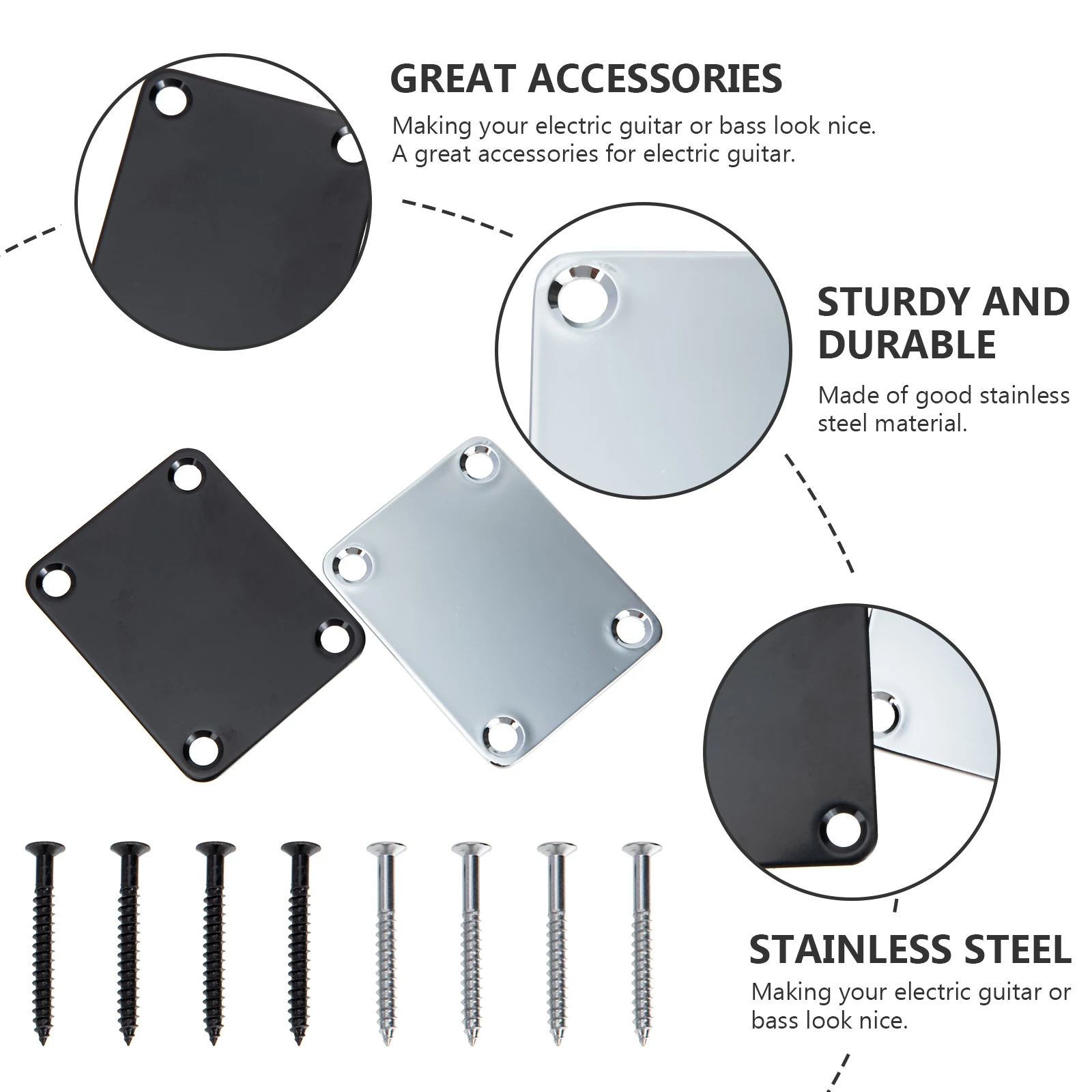 

4 Sets Electric Guitar Reinforcement Board Neck Joint Mounting Plate Bass Accessories Back Part