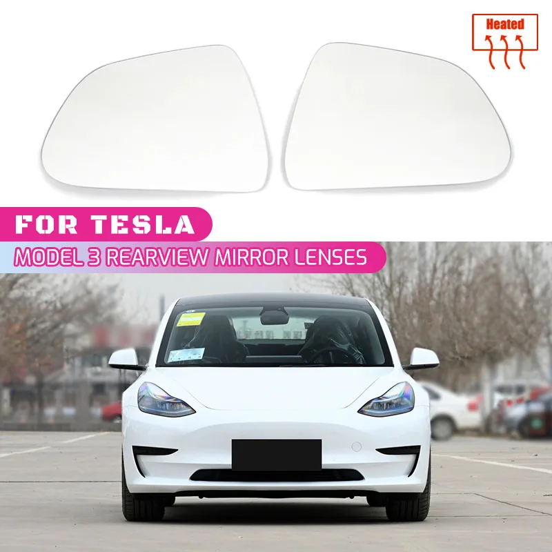 

2PCS Car Wide Angle Mirror Heat Waterproof Anti Glare Large Vision Rearview Mirror Lens for Tesla Model 3 Car Assessory