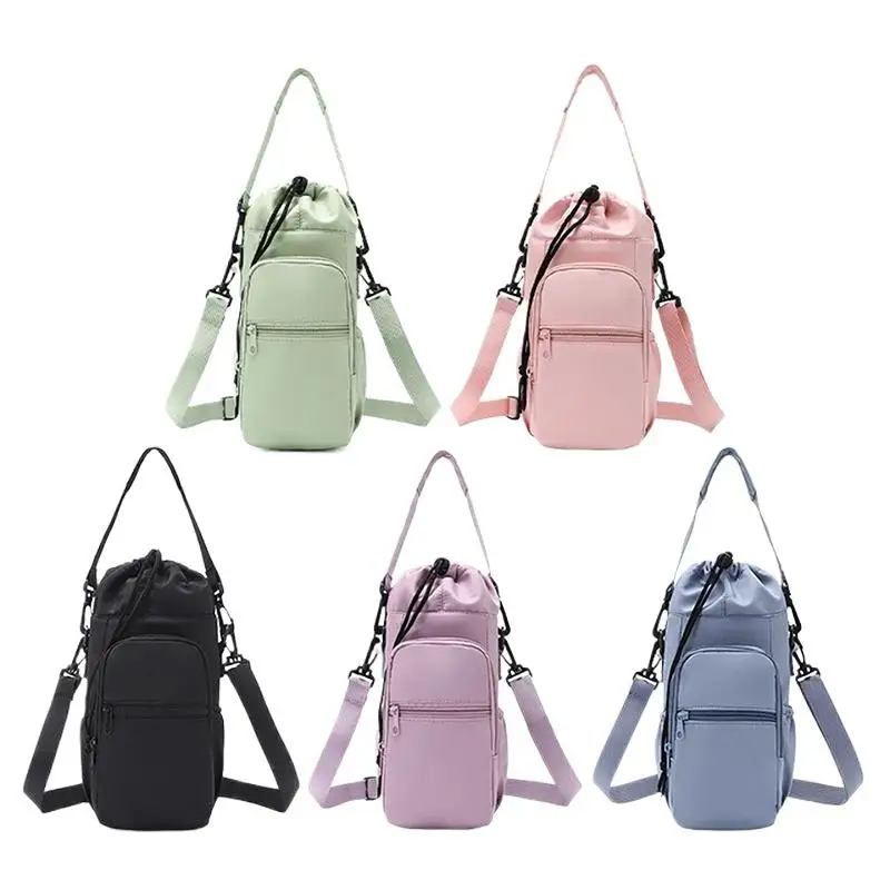 Portable Water Bottle Bag Adjustable Strap Thermal Mugs Insulated Protective Cover with Phone Pocket for Outdoor Sports Travel