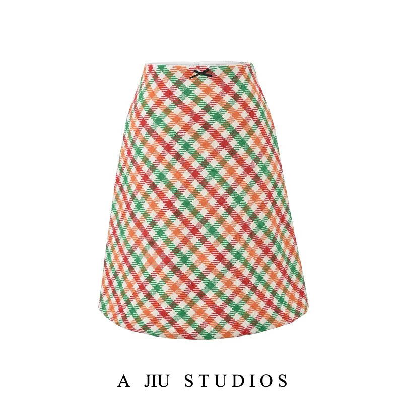 

Ретро-юбка А-силуэта с высокой талией, женская осенне-зимняя юбка прямого кроя в горошек, модная и универсальная.