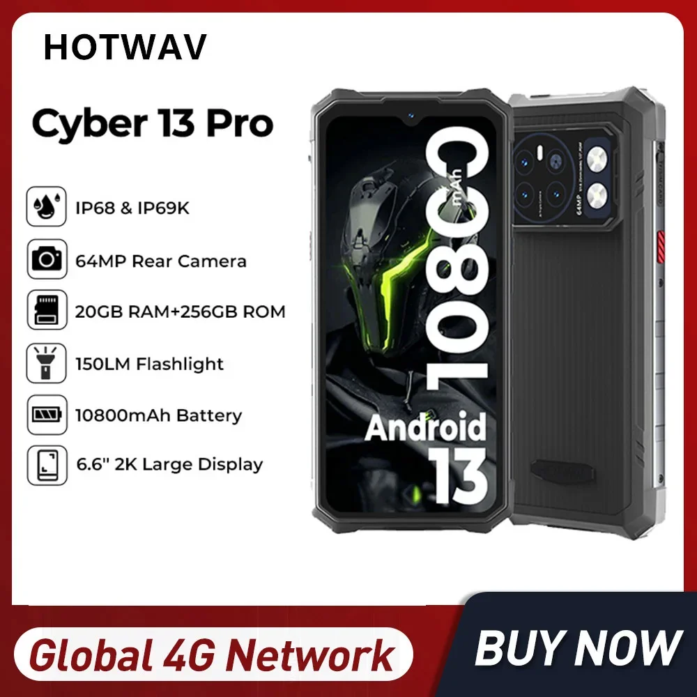 

HOTWAV Cyber 13 Pro Rugged Smartphones Octa Core 12GB+256GB 6.6Inch Screen Android 13 Mobile Phone 10800mAh 20W Fast Charge NFC