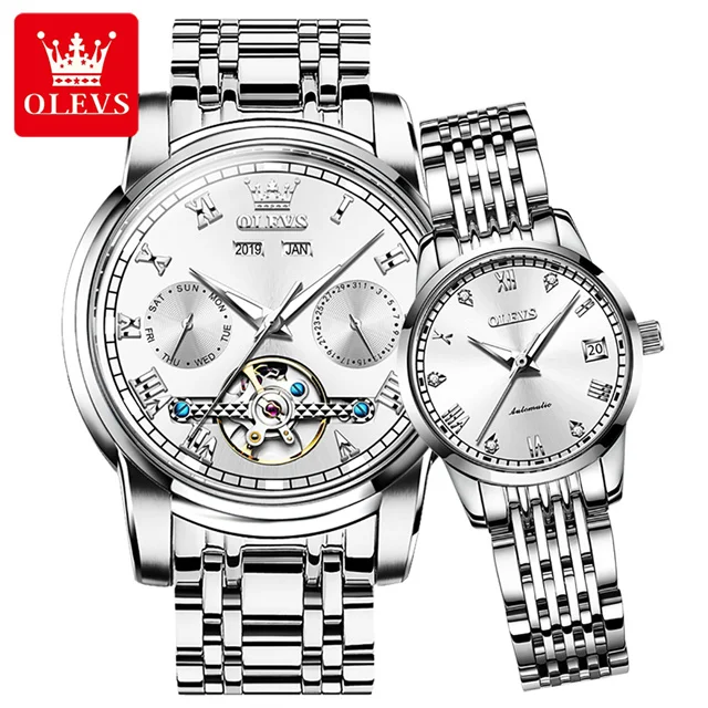 100 % Original OLEVS automatische mechanische Paar-Armbanduhren für Damen und Herren, wasserdichte Uhren, Uhrenset für Sie oder Ihn 10
