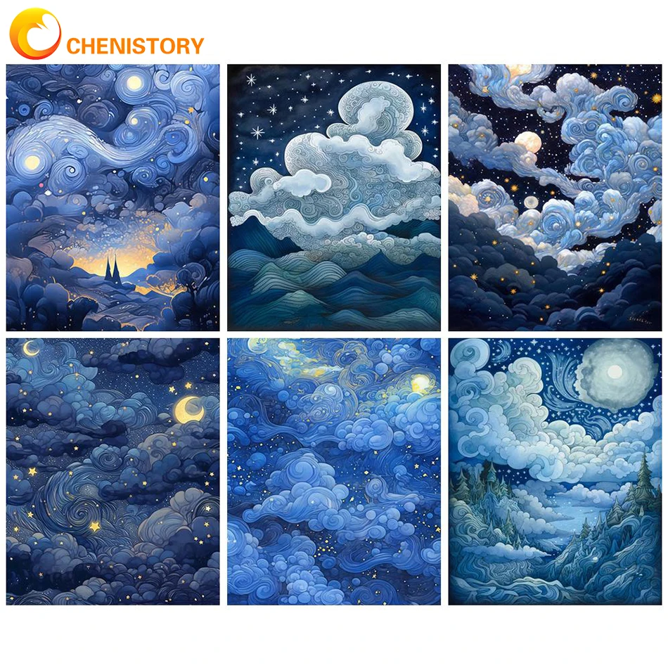 

CHENISTORY Oil Picture By Number Moon Scenery Coloring By Numbers Handmade Acrylic Paints DIY Craft Kits For Adults Home Decor