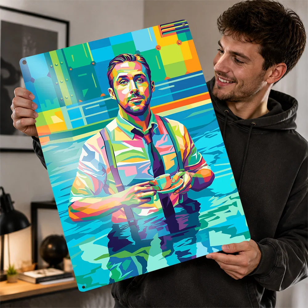 Ryan Gosling in a Colorful Pop Art Style 3D Texture Printed Poster Custom Vintage Metal Tin Plate Sign for Wall Art Wand Deko