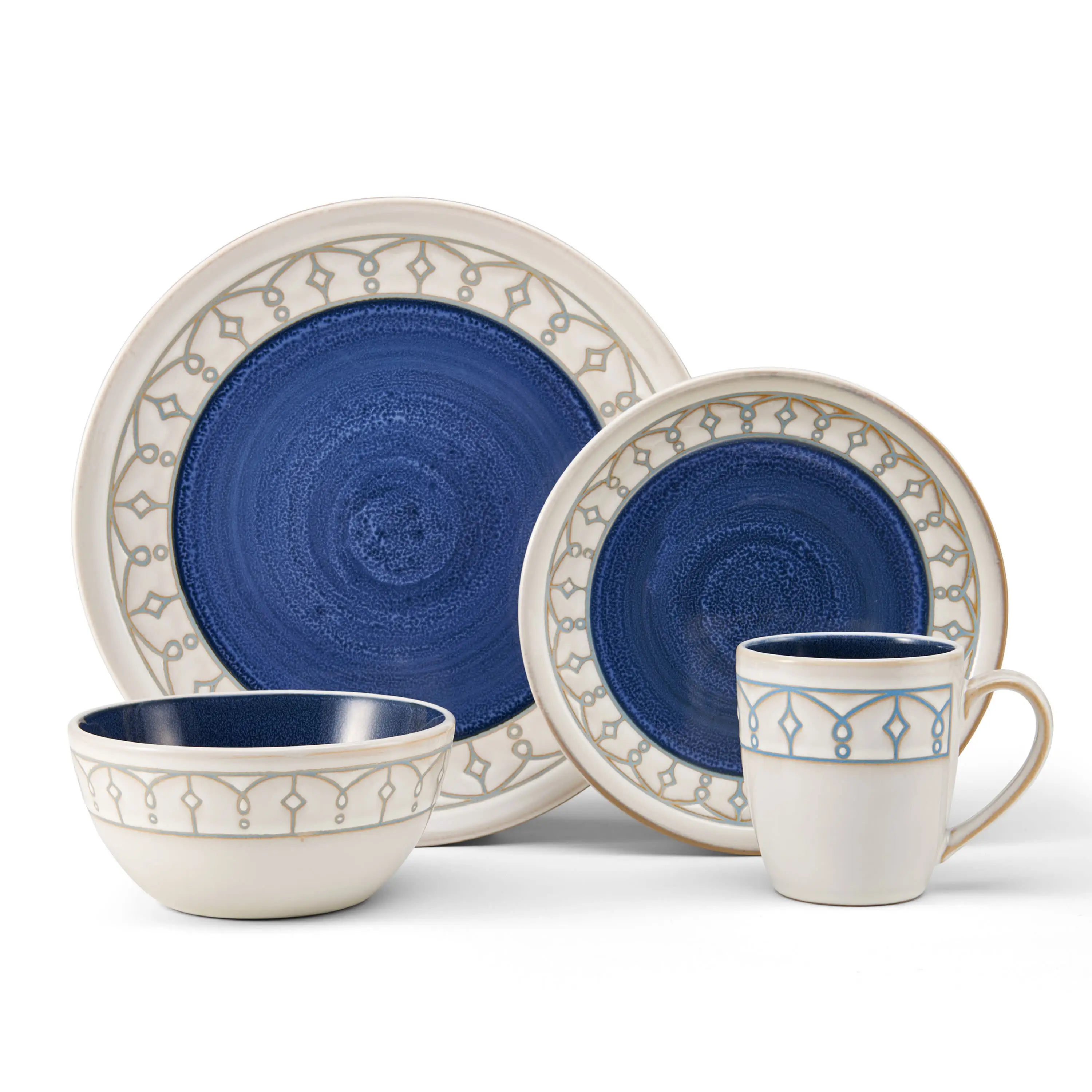 

16-Piece Round Blue Dinnerware Set, Elegant Tableware for Home Use