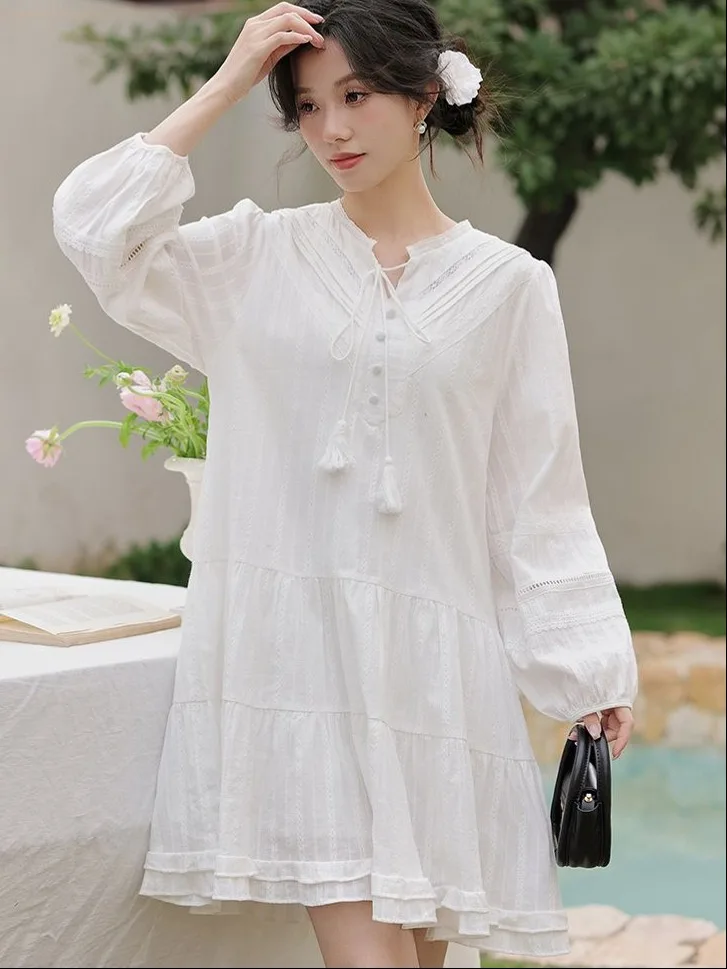 White Shirt Dress Women's Spring Summer New Small Size Beautiful Travel Clothing Short Skirt French Style Splice Natural Waist