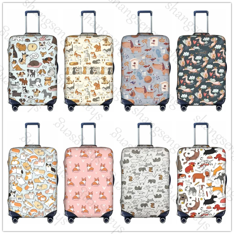 Uroczy pokrowiec ochronny na walizkę podróżną z nadrukiem psa i kota, elastyczna osłona na walizkę, zmywalny pokrowiec na bagaż, rozmiar 18-32 cali