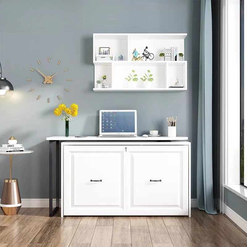 Study folding bed desk bookshelf combination simple home lunch break invisible bed computer desk integrated CH4