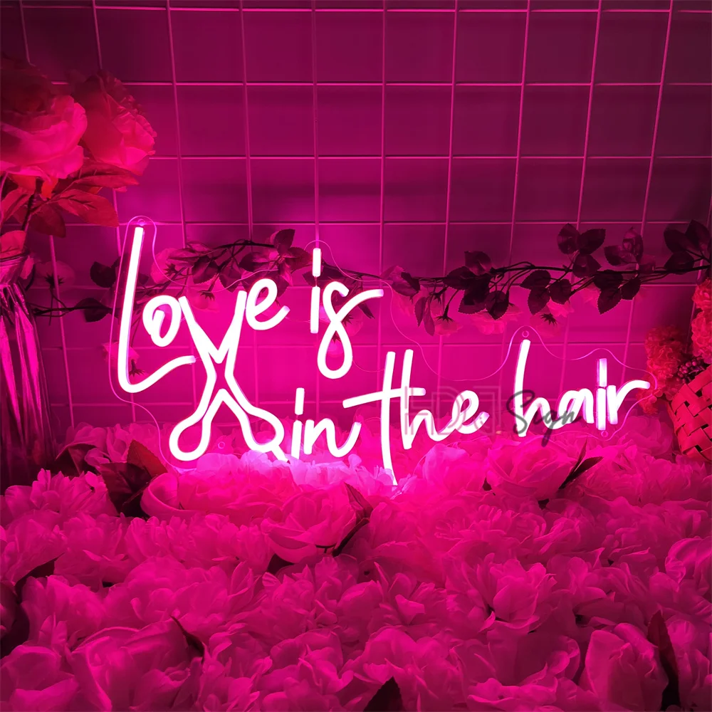 Love is in the hair LED Neon Sign Business Illuminated Signboard For Hair Shop Beauty Salon Room Decor Window Decoration