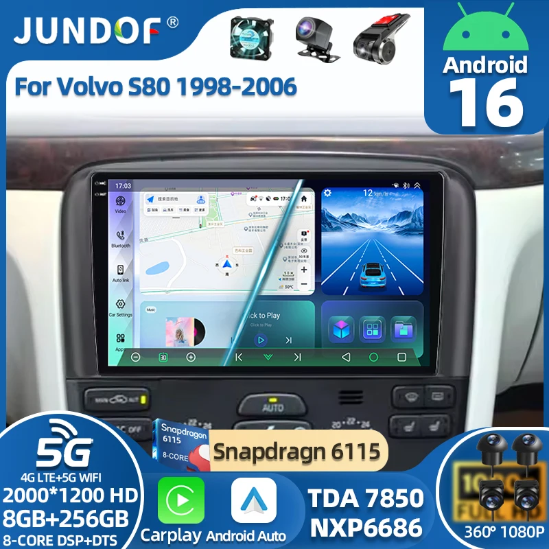 راديو السيارة أندرويد 16 لفولفو S80 1998 1999 2000 2001 2002 2003 2004 2005 2006 الملاحة لتحديد المواقع مشغل وسائط متعددة ستيريو carplay #1