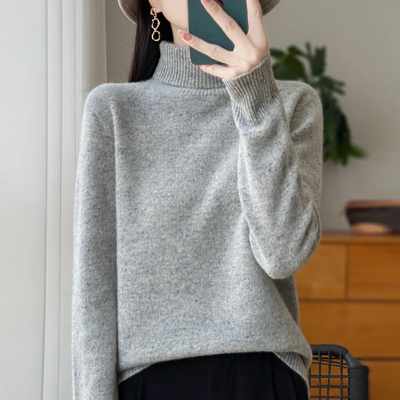 Fashionable All-Matching Women's 100% Wool Turtleneck Sweater Autumn and Winter Warm Long Sleeves Knitwear Comfortable Pullover