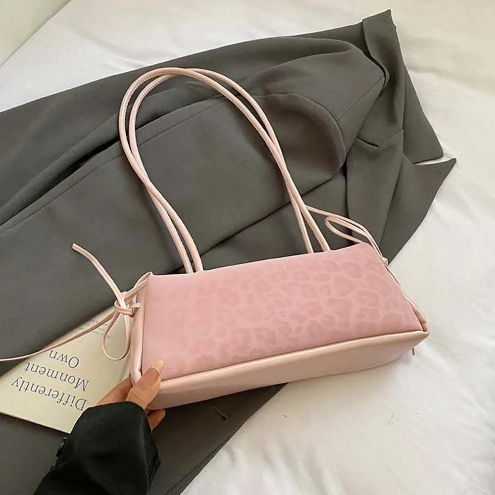 

Sweet French Stick Handbag Bow Ribbon Korean Style Leopard Print Underarm Bags Large Capacity Waterproof PU Shoulder Bag Work