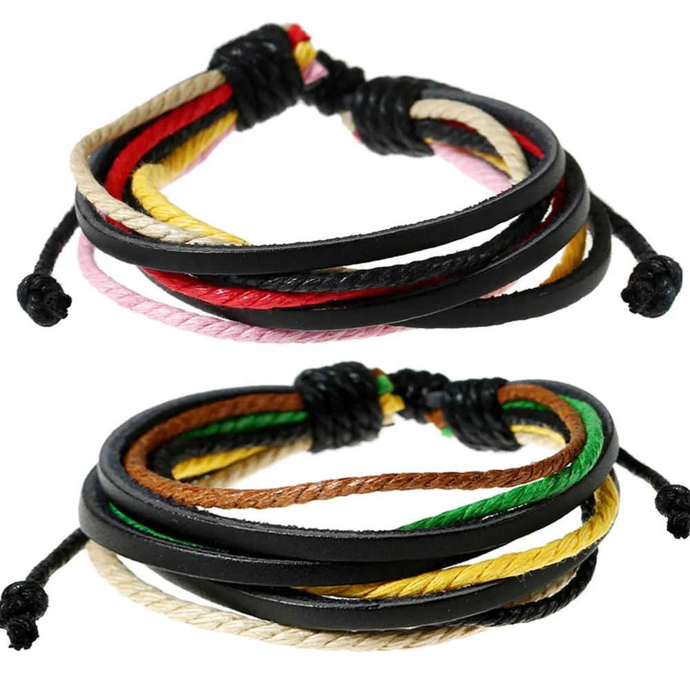 Kirykle Hand Woven Leather Bracelet for Women Man Multilayer Colored Waxed Rope Wristband Couple Wrist Strap Friendship Gift