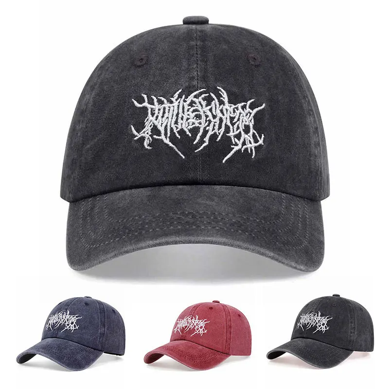 Vintage gewaschene Punk-Hip-Hop-Baseballkappe, bestickte Papa-Mütze im klassischen Vintage-Stil
