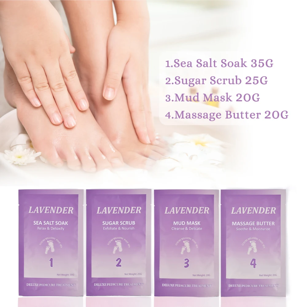 Deluxe 4-stopniowy zestaw do pedicure Peeling do stóp Pielęgnacja skóry Peeling do stóp Zestaw Spa do kąpieli w pudełku