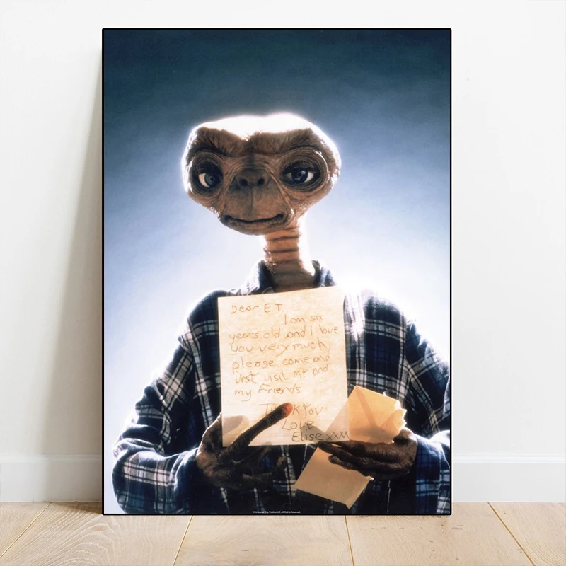 فيلم الخيال العلمي الكلاسيكي E.T. الملصقات الخارجية الأرضية خمر الفن قماش يطبع اللوحة جدار صور غرفة نوم جدار ديكور المنزل