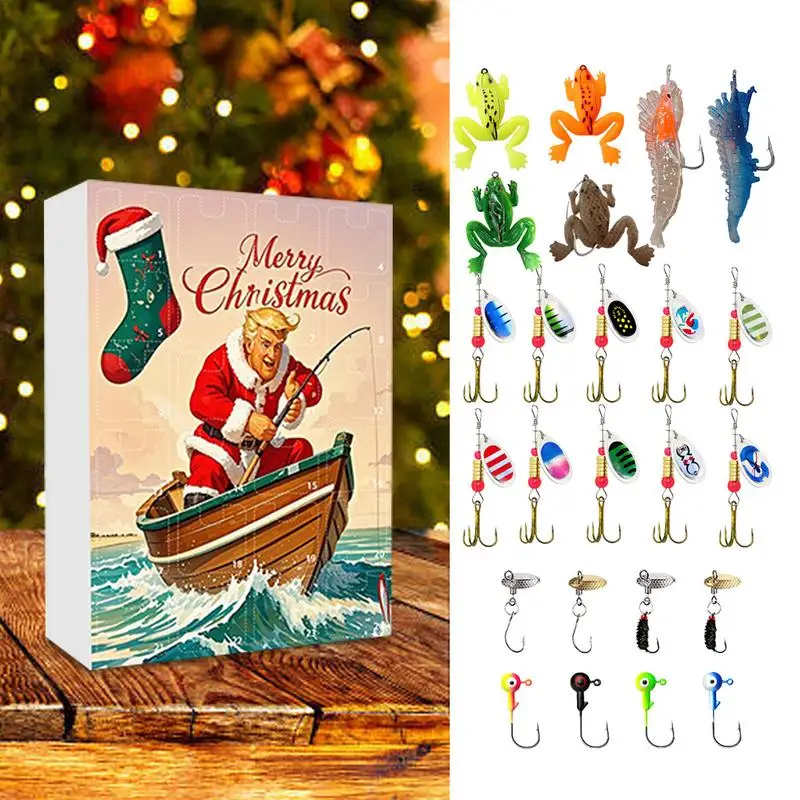 24 Day Fishing Lure Advent Calendar 2024 Christmas Countdown Calendar Mixed Fishing Lures Set Xmas Gift For Father Granpa Boyf