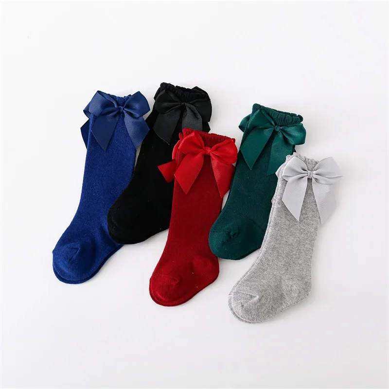 5Pairs/pack Children's Girl Socks Cotton Bow Baby Long Socks Fashion Princess Kids Sock For Girls 0-7Years Stocking 2024 New