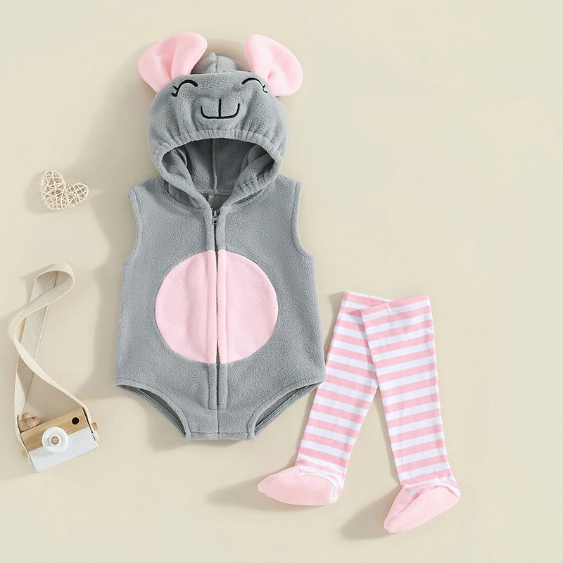 Lovely Chick Romper Baby Boy Girl Halloween Costumes Animal Cosplay Hoodie Romper Jumpsuit Bodysuit Stripe Leg Warmers