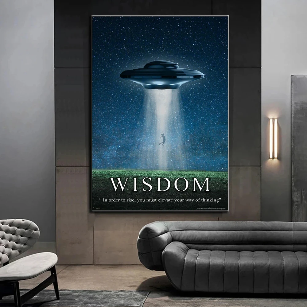 

Wisdom UFO Motivational Classic Pop Posters Art Prints Believe Aliens Wall Canvas Painting Modern Living Room Home Decor Cuadros