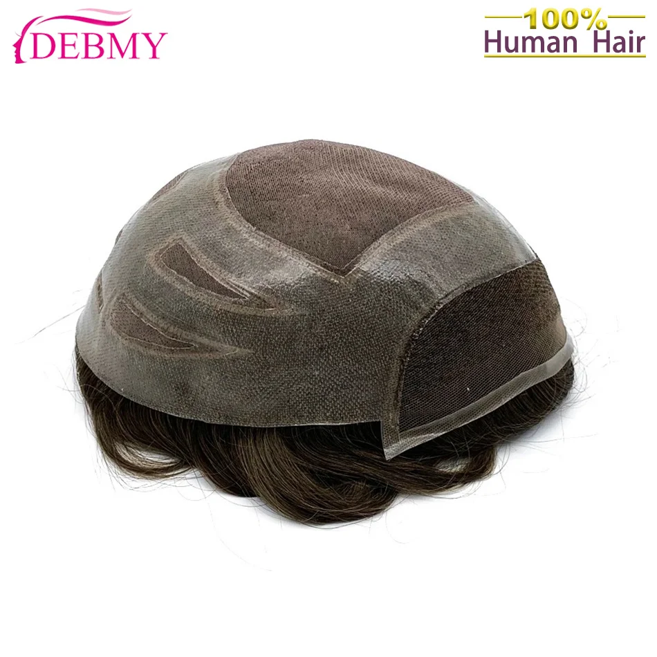 VERSALITE- Swiss Lace Front with Mono Male Hair Prosthesis 6" Men's capillary prothesis Toupee Wig Men 100% Natural Wigs For Men