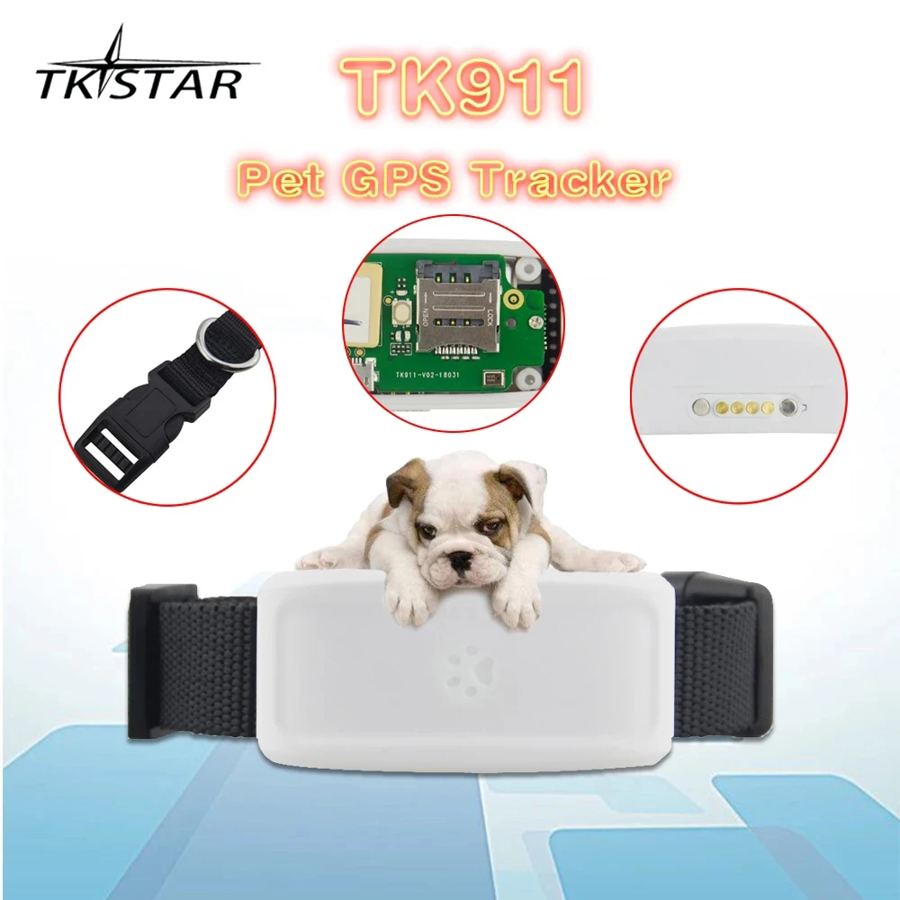 

TKSTAR TK911 2G GSM GPS-трекер для домашних животных, ошейник для слежения кошек и собак, водонепроницаемый IP66, высокая точность, поддержка истории, воспроизведение по маршруту