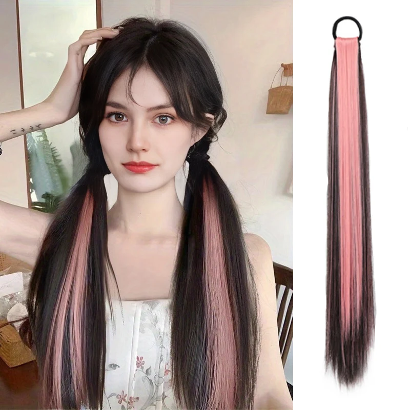 Girl's dyed long ponytail wig simulation hair low tie spicy girl hair loop ponytail synthetic wig Halloween music festival