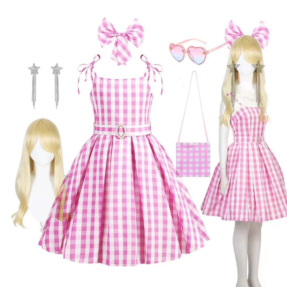 

Girls Costume for Kids Girls Cosplay Birthday Party Princess Dress Pink Plaid Halloween Carnival For Girls Clothes