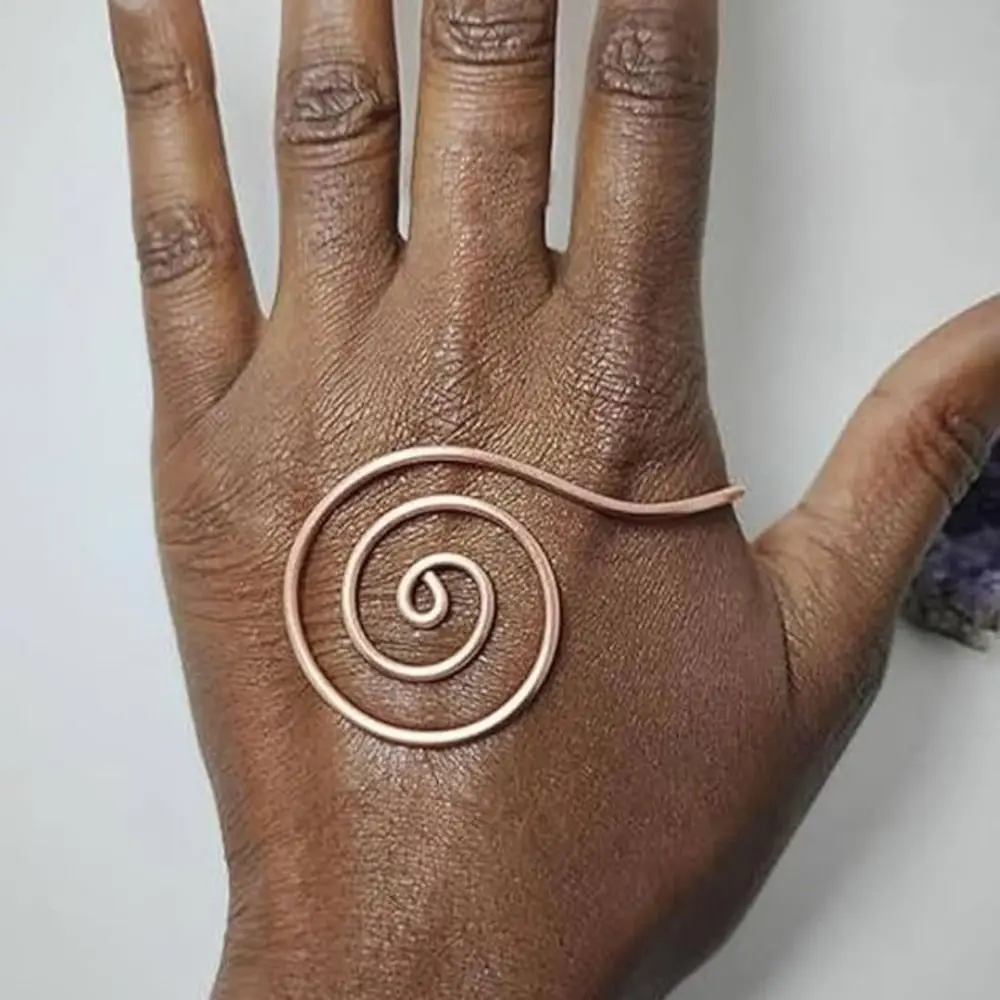 Anillo de Palma de cobre ajustable, accesorios de joyería portátiles, anillo de Palma en espiral hecho a mano, anillo de mano en espiral de energía Reiki