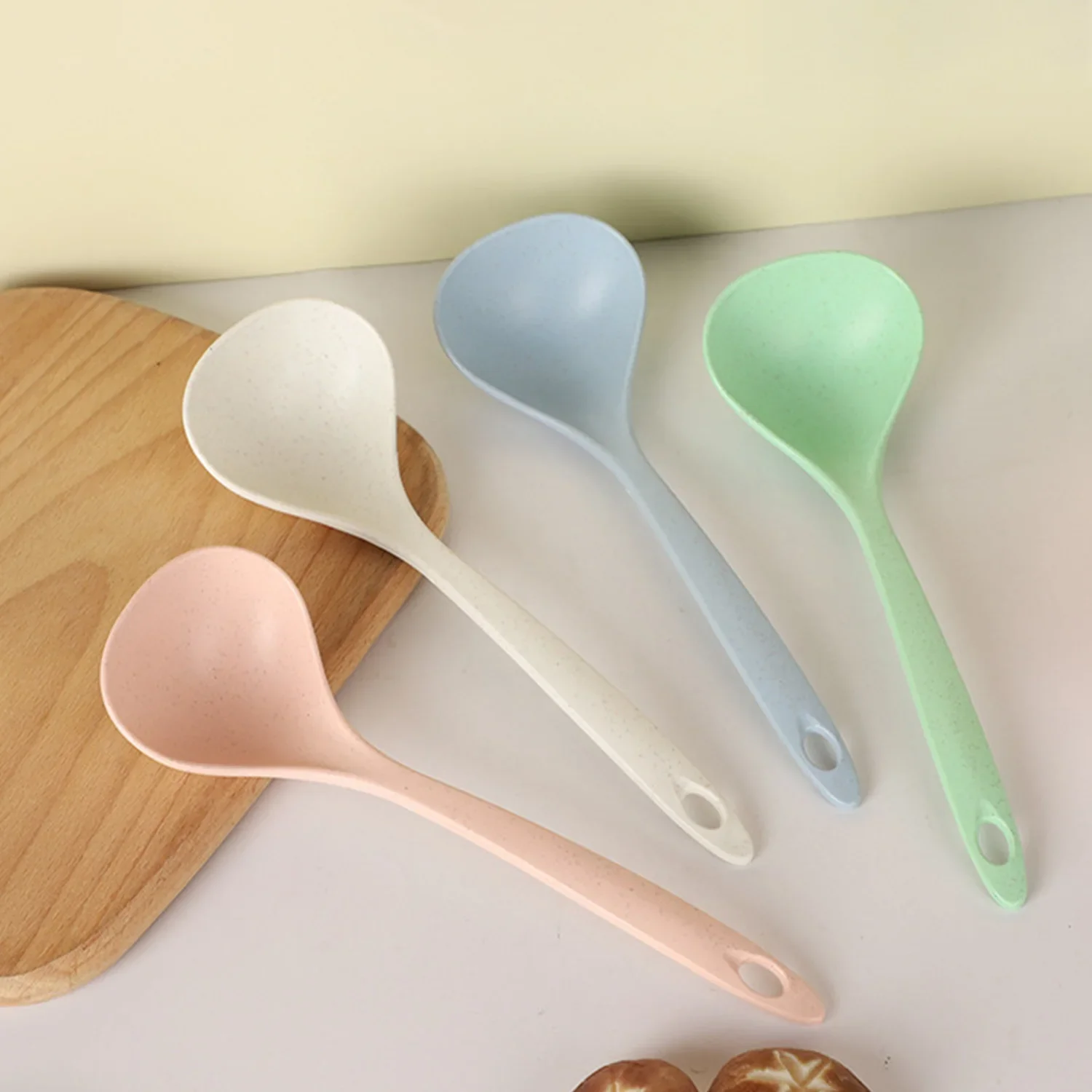 

1Pcs Tableware Wheat Straw Rice Ladle 4 Colors Long Handle Soup Spoon Meal Dinner Scoops Kitchen Supplies Cooking Tool