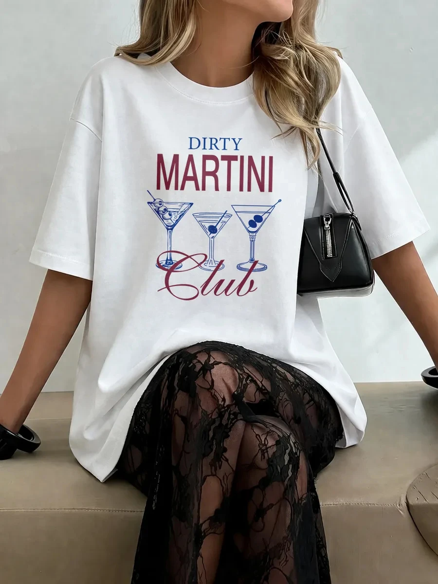 Dirty Martini Club Prints T-Shirts Cotton Womens Summer Short Sleeve T Shirts Basic Soft Oversized Tops Casual O-Neck Clothes