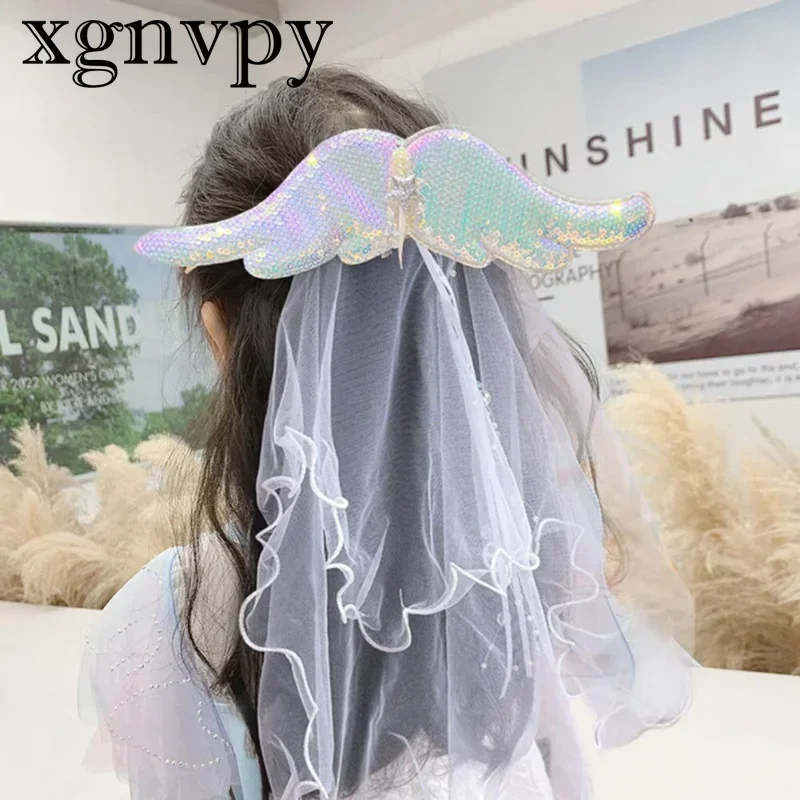 xgnvpyKids Headware Beautiful Adorable Sweet Hair Decoration Fabric Children Hairpin Princess Mesh Wing Hair Accessory for Party