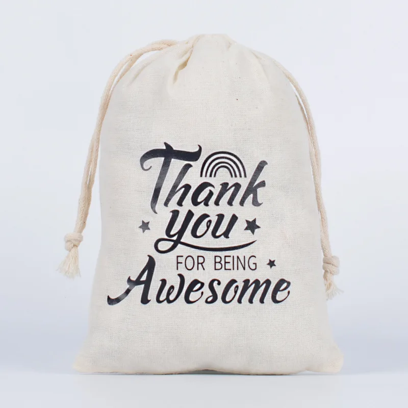 

50pcs/Lot 10*15cm Thank You Glasses Printing Cotton Fabric Draw String Pouches Jewelry Gift Wrap Bags Wedding Party Favor Bag
