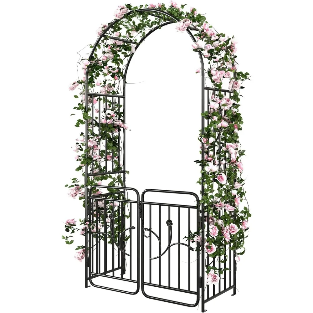 

YITAHOME Metal Garden Arbor with Gate, Garden Arch for Climbing Plants Outdoor, Wedding Arches for Ceremony, Black Garden Archwa